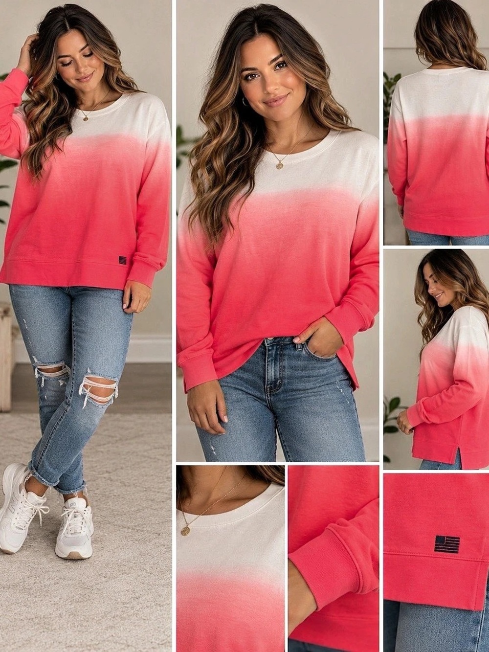 d&co. Color Block Sweatshirt in Pink & White Size S/M